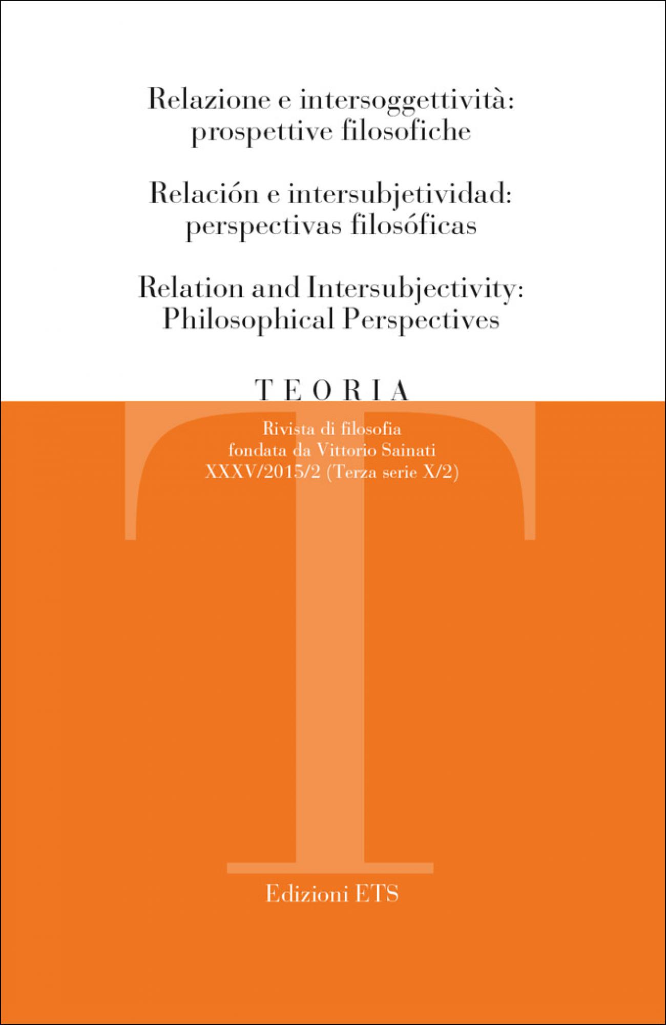 Relazione e intersoggettività | Relación y intersubjectividad Copertina di Relazione e intersoggettività – Teoria 2015 issue 2