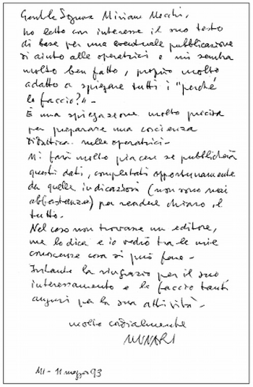 2/ - Lettera di Bruno Munari all'autrice Miriam Nocchi Croccolo
