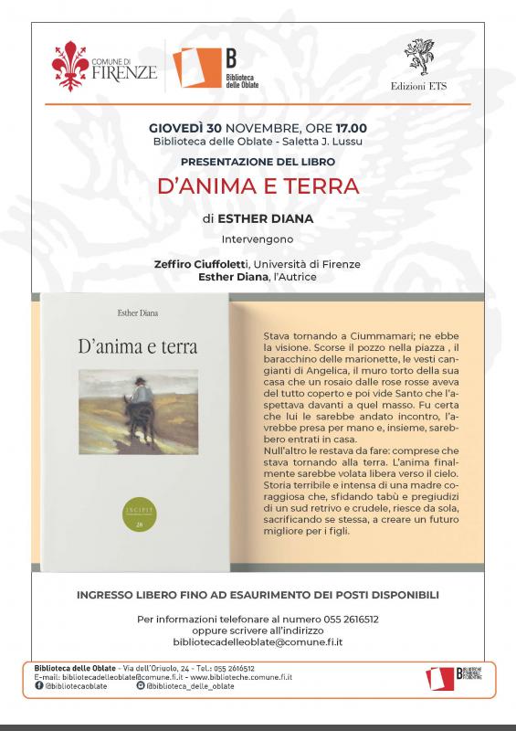 A Firenze presentazione del libro D'Anima e Terra