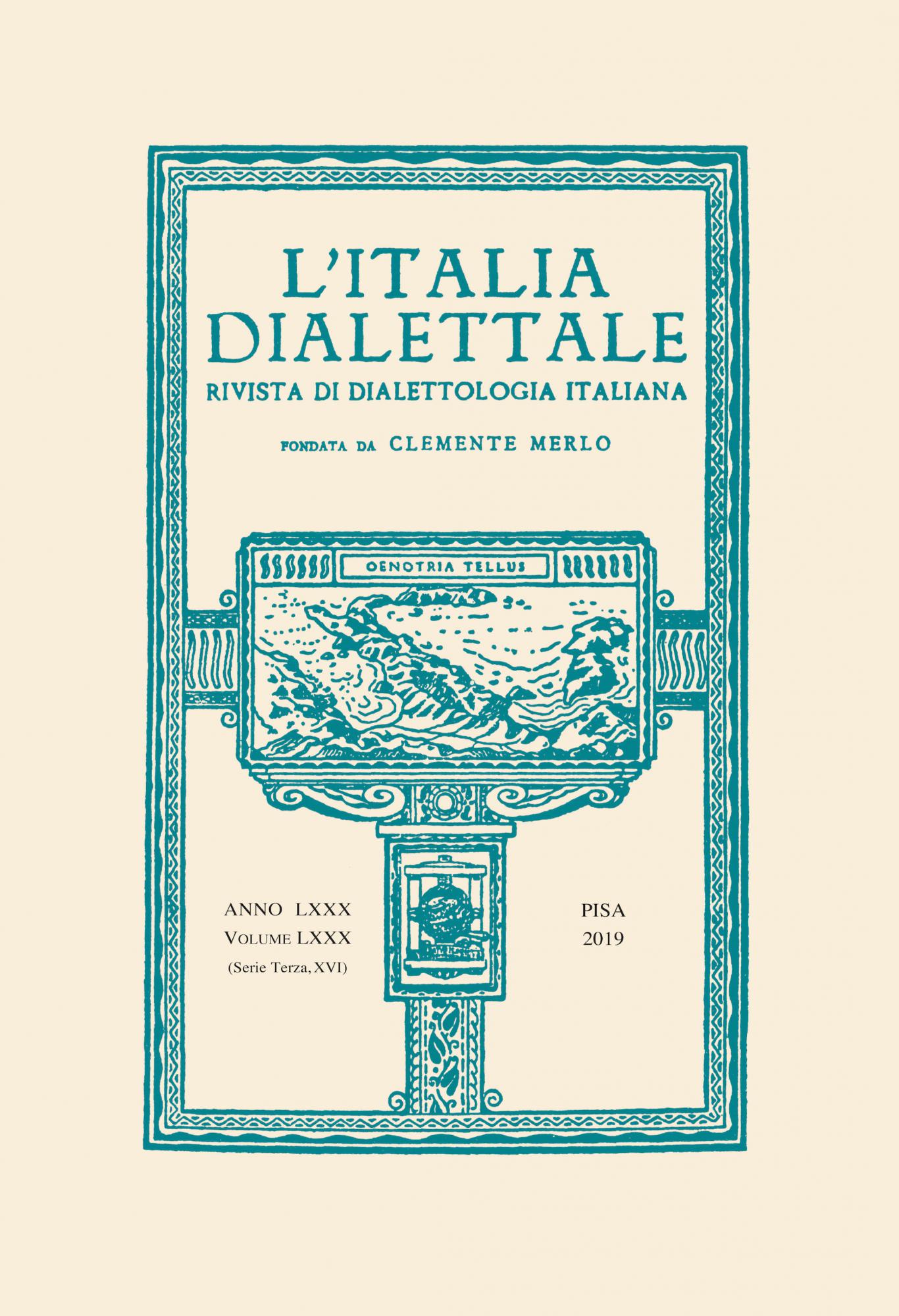 L'ITALIA DIALETTALE.Rivista di dialettologia italiana – Vol. LXXX