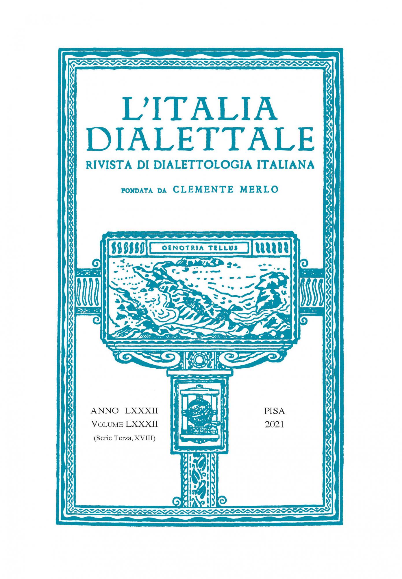 L'ITALIA DIALETTALE.rivista di dialettologia italiana - Vol. LXXXII
