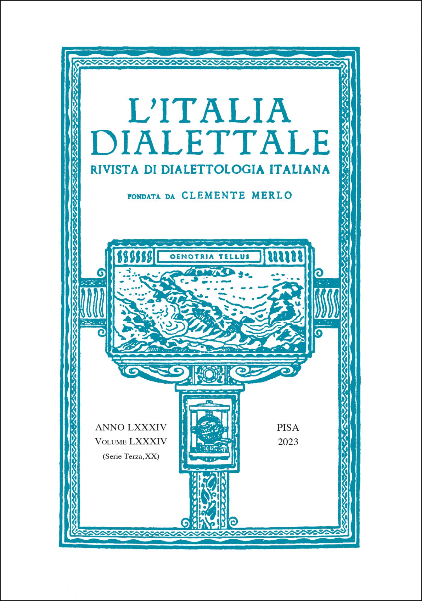 L'Italia dialettale.Rivista di dialettologia italiana - VOL. LXXXIV