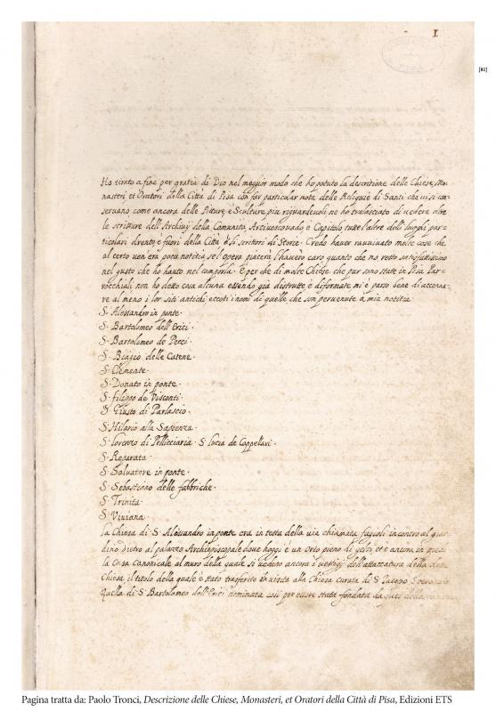 5/ - Descrizione delle Chiese, Monasteri, et Oratori della Citt&agrave; di Pisa. 